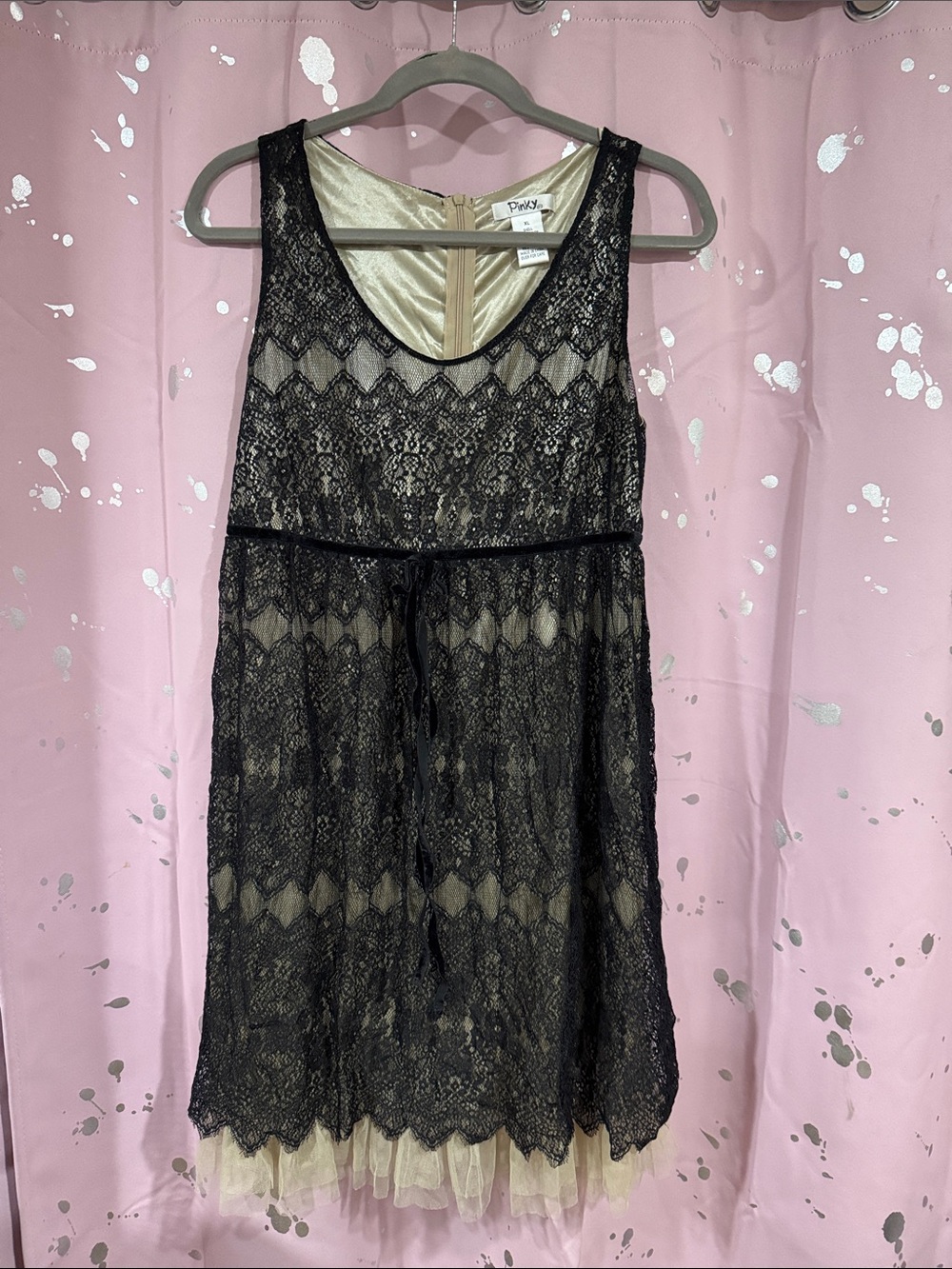 Pinky Black Lace Overlay with Champagne Slip